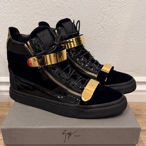 Giuseppe Zanotti London TR Uomo Navy and Gold High-Top Sneakers